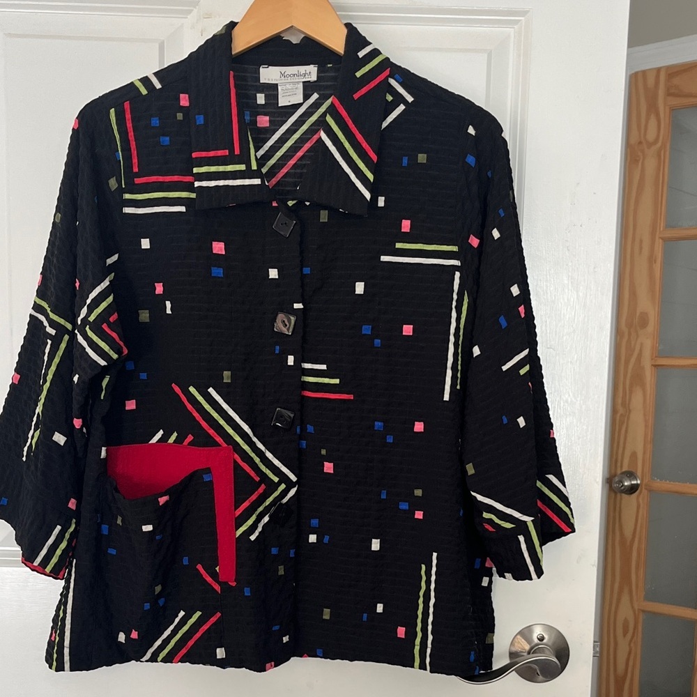 80’s Artist Oversized Smock Colorful Geometric Button Down Shirt Sz S